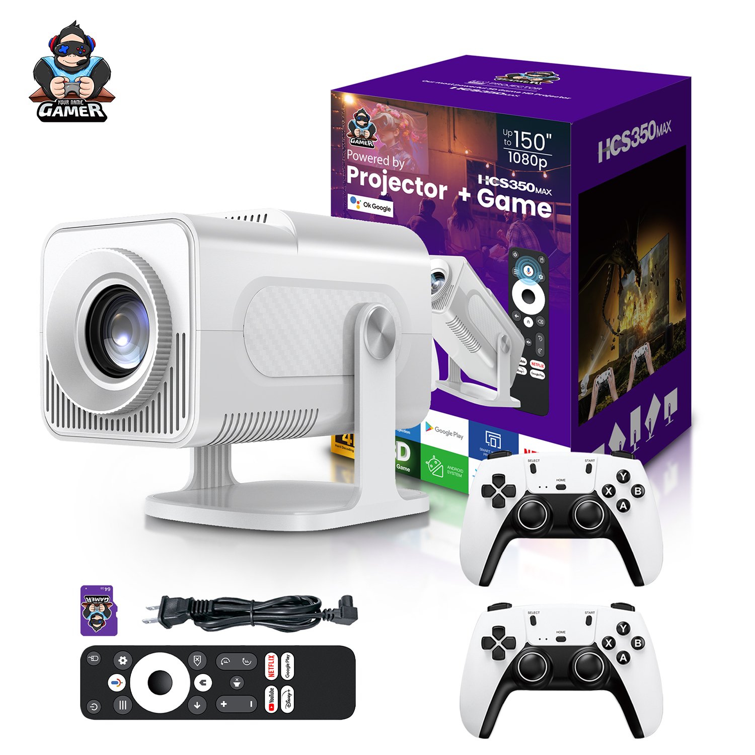 hcs350_max_latest_allwinner_h713_4k_android_11_high_lumen_wireless_smart_projector_with_wireless_gamepad1741084951 Hcs350 Max Latest All-winner H713 4k Android 11 High Lumen 1gb+8gb Wireless Smart Projector With Wireless Game-pad - Image 1