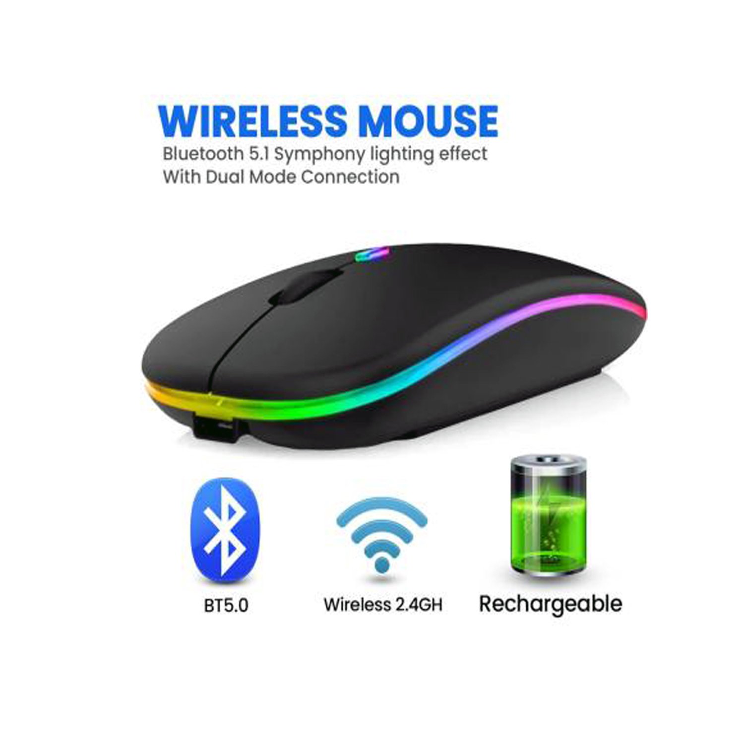 01755685479 HP W10 Wireless RGB Bluetooth, Wireless, Rechargeable Slim Mouse - Image 1